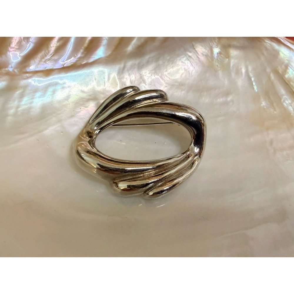Vintage Unsigned Givenchy ? Silver Tone Oval Brooch Pin MCM Design 2" Elegant - Picture 13 of 16